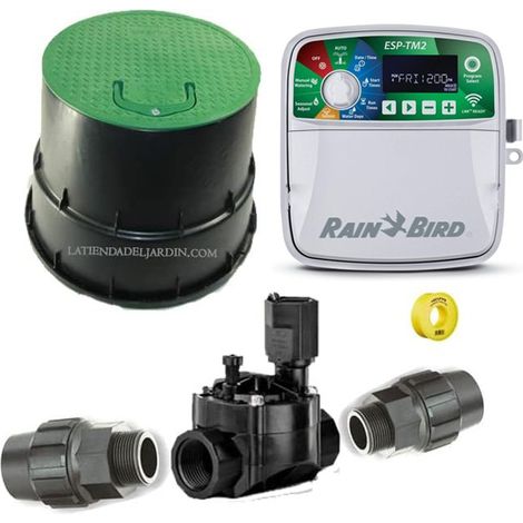 Kit d'irrigation automatique Rain Bird 24 V à 1 zone pour tuyau de 32 mm  Comprend un programmateur, une électrovanne et des ac