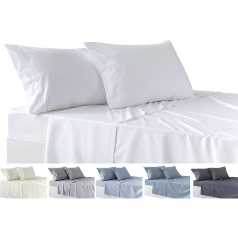 Todocama Set di lenzuola da 4 pezzi, lenzuolo con angoli elasticizzati - sopra - due federe da 50 x 80 cm. (letto 105-105x190/200 cm, bianco) (1/4)