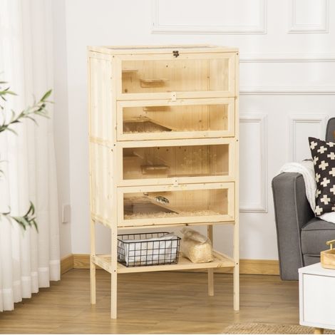 Gabbia per criceti in legno a 5 livelli 60 x 40 x 120 cm con tetto a griglia e rampe HAVRYA (1/5)