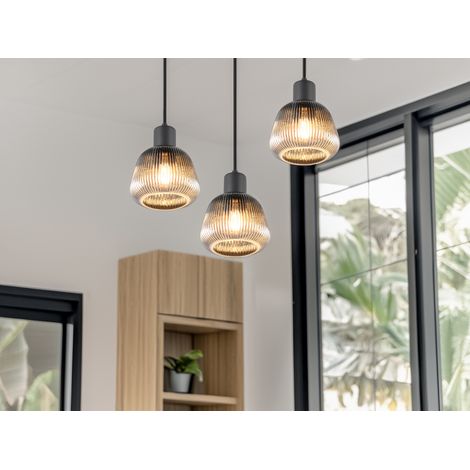 LED Cluster Pendelleuchte 3-flammig mit Glasschirmen Chrom bedampft, Ø 37cm (1/5)