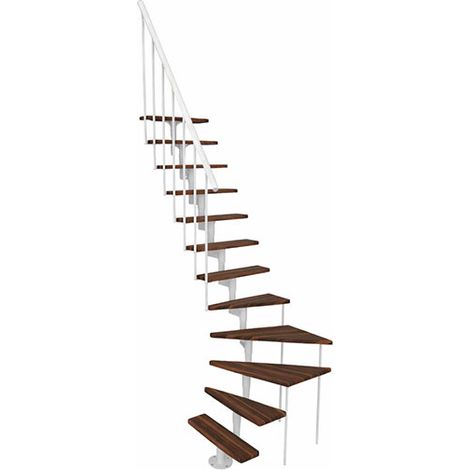 Scala con 2 giri salvaspazio 13 gradini - Altezza raggiungibile 2.41 a 3.04mm - Struttura bianca e gradini in colore noce - JOKER-L-SBMNOY-13
