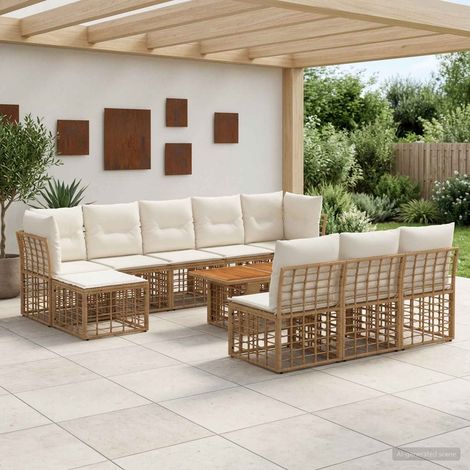 vidaXL Set Divano da Giardino 11 pz Naturale e Bianco Crema polyrattan (1/5)