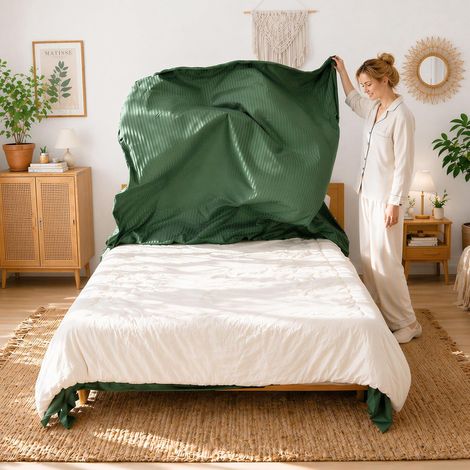Ouverture 3 Côtés Changement Rapide (1 Personne, 2 Min) Housse de Couette 220x240cm Vert Olive Microfibre Ultra-Fin + 2 Taies d’Oreiller 80x80cm (1/5)