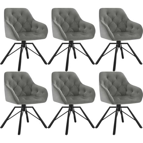 WOLTU Lot de 6 Chaises Salle à Manger Pivotante, Chaises Cuisine en Velours + Métal, Chaises à Haut Dossier, Chaises Scandinave, Gris Foncé (1/5)