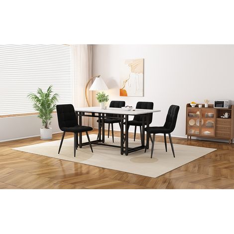 Table à manger noire de 120x70 cm avec 4 chaises,ensemble de table à manger de cuisine moderne,chaises en velours noir,table à pieds en fer noir