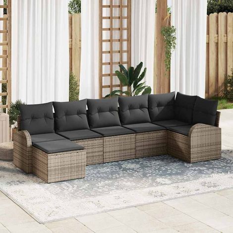 Conjunto de sofá de jardín con cojín 7 pcs Gris Poliratán vidaXL (1/5)