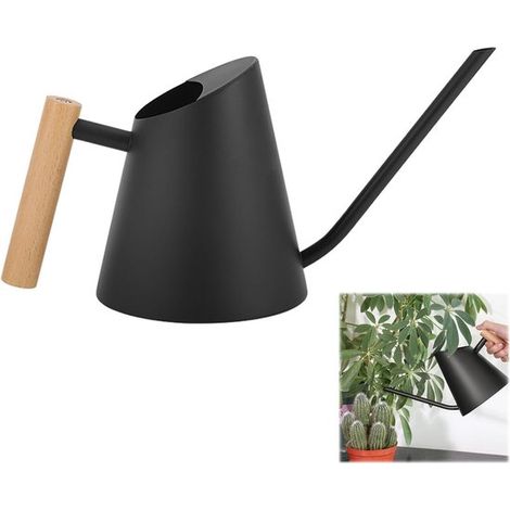 Arrosoir intérieur – 800 ml – Noir – Long bec verseur – Poignée bois – Arrosage précis (1/5)