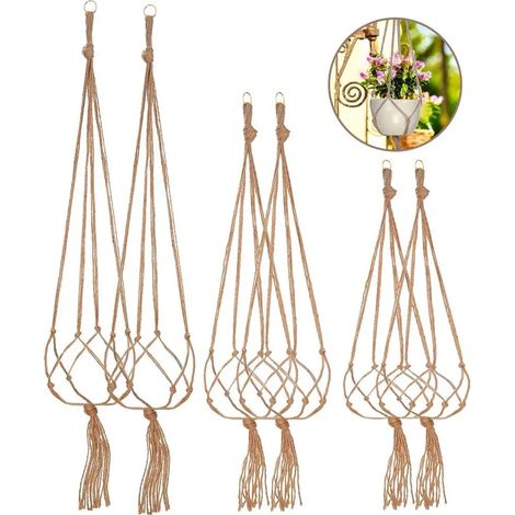 6 Suspensions de Plantes en Macramé en Coton, Pot de Fleurs Suspendu, Support pour Plantes d'Intérieur et d'Extérieur, Décor pour Plafond, Balcon et Mur (1/5)
