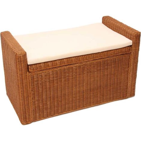 Banc banquette / coffre de rangement M92, rotin, couleur miel (1/4)