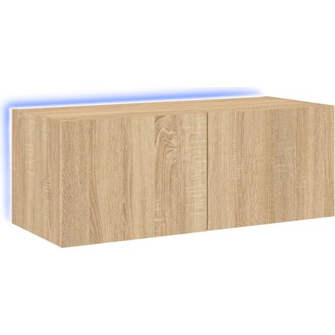 Mobile TV multimediale scaffale TV credenza televisione sala da pranzo soggiorno camera da letto a parete con luci LED Rovere Sonoma 80 x 35 x 31 cm marrone 020028029
