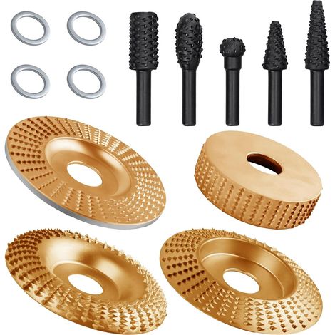 4 Pièces Ensemble De Disques À Sculpter Sur Bois Avec 5 Pièces Jeu De Râpes Rotatives Et 4 Réducteurs De Douille Pour Meuleuse D'Angle 1/4 Pouce Tige (1/5)