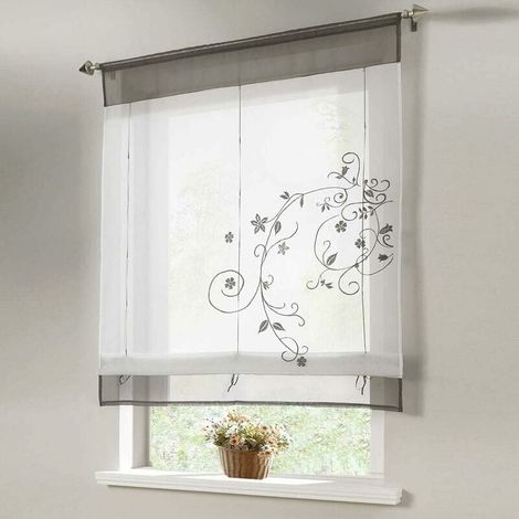 Romantic curtain with loop at the top for kitchen and balcony (grey, 80X120cm)—— MUMU (1/4)