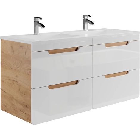 Mobile per bagno sospeso con lavabo da incasso Naturale e Bianco 120 cm - ARUBA (1/5)