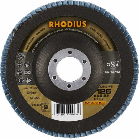 RHODIUS LSZ F3, 10 Stück, 125 mm, Korn 60, Fächerschleifscheibe (1/5)
