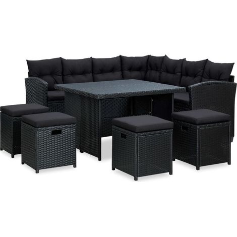 vidaXL 6-tlg. Garten-Lounge-Set mit Auflagen Poly Rattan Schwarz (1/5)