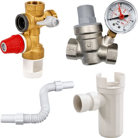 Pack groupe de sécurité 3/4" + siphon + réducteur de pression + flexible d'évacuation (1/5)
