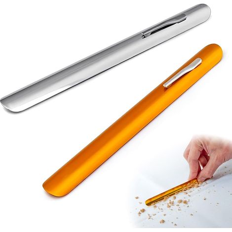 2 Pièces Ramasse Miettes de Table INOX Courbé, 150 MM Grattoir À Miettes En Acier Inoxydable, Convient pour un Nettoyage Rapide Par les Serveurs de Cuisine et de Restaurant, Argenté et Orange (1/5)