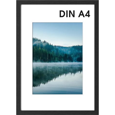 Schwarzer A4-Bilderrahmen, A4-Format, Holzrahmen 21 x 30 cm, zum Aufhängen, für Wohnzimmer, Schlafzimmer, Büro, Fotos, Bilder, Poster (1/5)