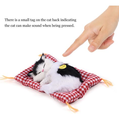 Chat en peluche endormi avec son, jouet en peluche, décoration pour la maison (noir et blanc) (1/5)