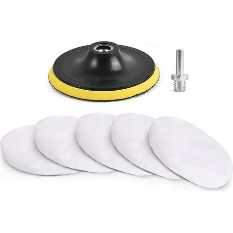 Tampon De Polissage en Laine 7 Pièces, Fixation De Tampon De Perceuse avec éponge Auto-adhésive avec Adaptateur De Perceuse pour Le Polissage De Voiture(5 inch) (1/5)
