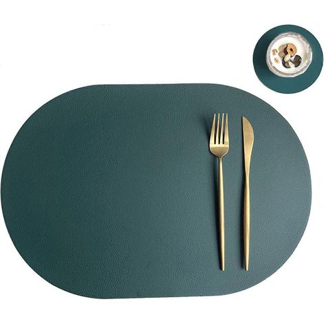 Ensemble de 4 sets de table ovales - cuir synthétique - antidérapants et imperméables - avec sous-verres - pour la maison, (1/5)