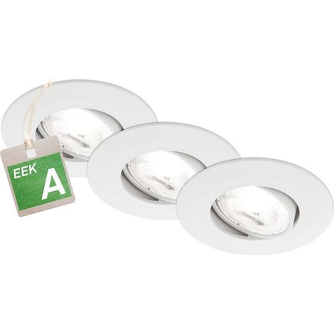 Briloner Kulana A Set de 3 spots LED encastrables 230V, CEE A source lumineuse, pivotant, plat, blanc, 9 x 2,4 cm