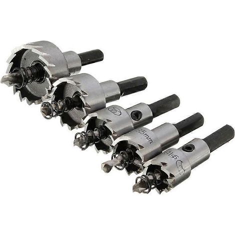 5-teiliges Lochsägen-Bohrer-Set, Holzbearbeitungswerkzeug zum Aufbohren von Metall- und Eisenplatten, inklusive Box, Naturfarben