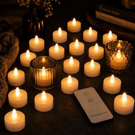 MONZANA® Teelichter LED +300H elektrisch flackernd mit Fernbedienung mit Batterien flammenlose realistische Kerzen hell warm weiß 10er Set je 3,7cm