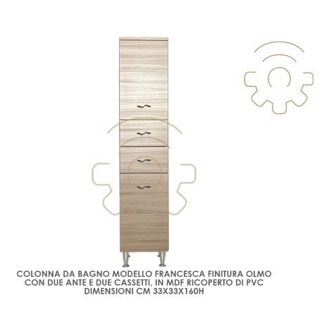 Meubles de salle de bain Francesca colonne finition orme cm 33x33x160 h 2 portes 2 tiroirs
