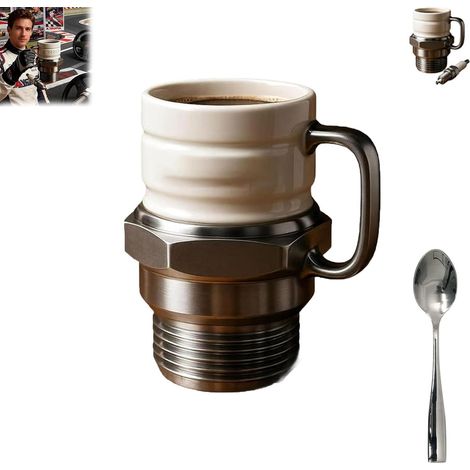 Tasse Bougie D’Allumage avec cuillère inox - cadeau de boissons à thème auto unique pour les têtes de vitesse, les enthousiastes de voitures (1/4)