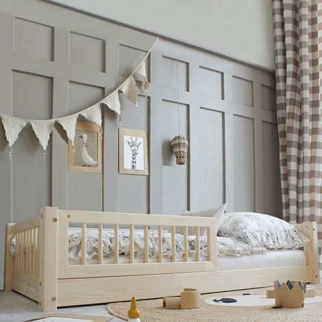 Letto 80x160 con sponda e rete a doghe incluse gambe 1 cm Adèle Bois (1/5)