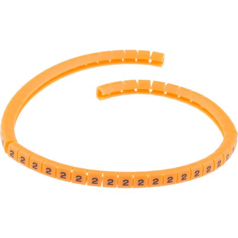Repère câble à pression , Ø câble 3 3.4mm, texte : 2, Noir sur Orange ( Prix pour Bobine de 100 )