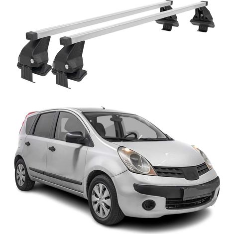 OMAC Dachträger Querträger Stahl für Nissan Note I 2006-2013 – Abschließbar – City-Crash-getestet – DIN 75302:2019 – ISO/PAS 11154:2006 – Max. 50 kg Silber (1/5)
