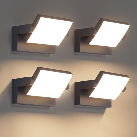 4 Pcs 24W Applique Extérieur/Intérieur Rotatif, Éclairage LED Extérieur Imperméable IP65 Moderne, Lampe Murale pour Entrée Terrasse Jardin, Anthracite, 1500LM, Blanc Chaud 3000K (1/5)