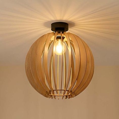 [GEBRAUCHT] B-Ware Deckenleuchte Lampe Clay Birke Schwarz Holzleuchte E27 LED skandinavisch Ø 40 cm (1/2)