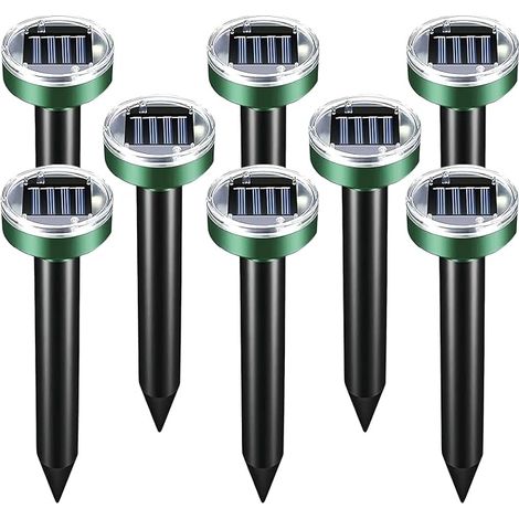Paquete de 8 repelentes ultrasónicos solares para topos, resistentes al agua, que repelen topillos, ratones de campo, serpientes y ratas. (1/5)