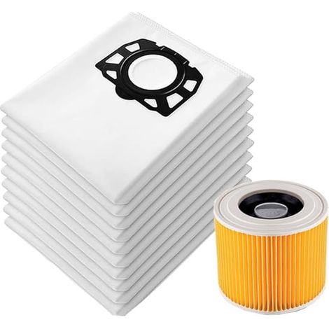 12 sacs d'aspirateur + 1 filtre pour Karcher KFI 357, WD 2 Plus, WD 3, KWD 1-3, SE 4001, SE 4002 Pièces de rechange pour aspirateur 2.863-314.0 (1/5)