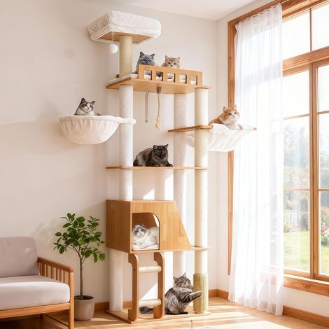 Arbre Chat Bois 184cm Multi-étages, Style Moderne, MPJ121WB (1/5)