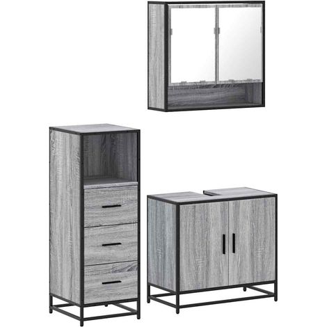 Maison Exclusive - 3-tlg. Badmöbel-Set Grau Sonoma Holzwerkstoff