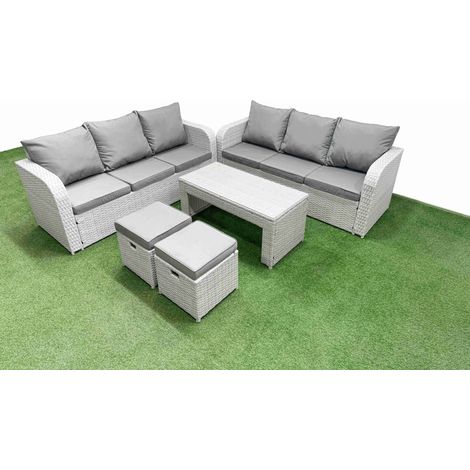 Fimous Outdoor Garden Furniture Sets 8 Seater Wicker Rattan Furniture Sofa Sets with Oblong Coffee Table high Back Lounge Sofa Stools Light Grey (1/4)
