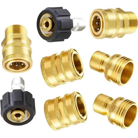 Lot de 8 Adaptateurs pour Nettoyeur Haute Pression, Kit à Déconnexion Rapide, Pivotant M22 vers Raccord Rapide 3/8'' (9,5 mm), 3/4'' (19 mm) vers Déconnexion Rapide