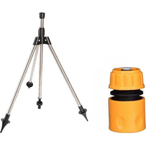 Arroseur rotatif sur trépied en acier inoxydable, raccordement 1/2 pouce avec connecteur rapide, système d'arrosage de jardin stable et ajustable