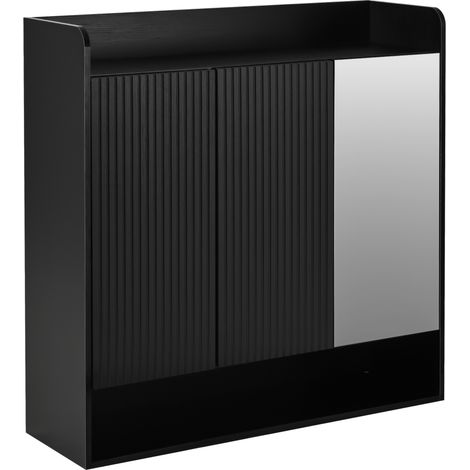 Armoire à chaussures noire avec structure verticale et miroir pleine hauteur, rangement multi-étagé 110x35,5x110 cm (1/5)