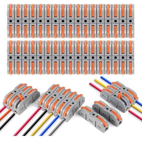 pair Connecteurs Électriques Rapide avec Levier,34 PCS Bornes de Connexion Rapide 1-Fil 2-Entrées,Domino Électrique Rapides,Connecteur de Fil de Câble Peut Être Librement Combiné,PA/PC Ignifuge (1/5)