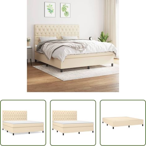 Matratze - Boxspringbett mit Matratze Creme 160x200 cm Stoff (1/5)