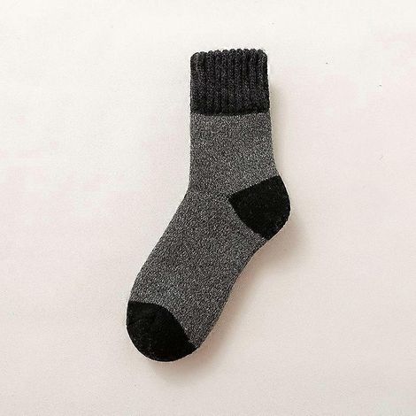 Chaussettes thermiques d'hiver pour homme en polaire ultra épaisse, mi-mollet, style cachemire, coloris gris foncé contrastant. (1/4)