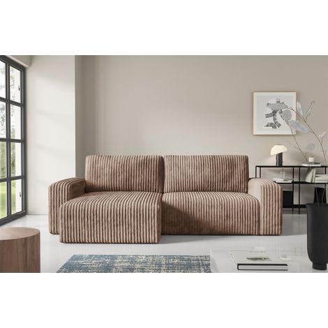 Ecksofa mit Schlaffunktion NATALIA in Stoff Tilia Beige Ottomane Links