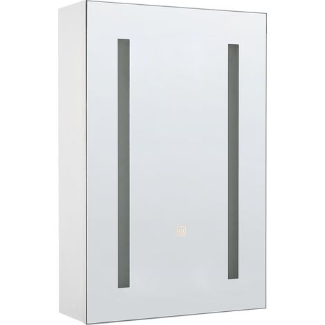Armario de pared blanco LED 40 x 60 cm con espejo almacenamiento baño minimalista moderno Cameron (1/5)