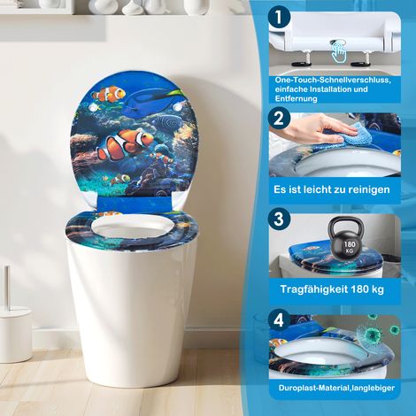 Abattant de toilette thermodurcissable, à descente automatique, à démontage rapide, facile à nettoyer, charnière réglable blanche en forme de O (1/5)