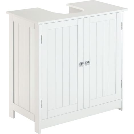 Mueble bajo Lavabo, Mueble de Baño con 2 Puertas y Estante Ajustable, Armario de Baño para Lavabo con o sin Pedestal, Estilo Moderno, 60x30x60 cm Blanco